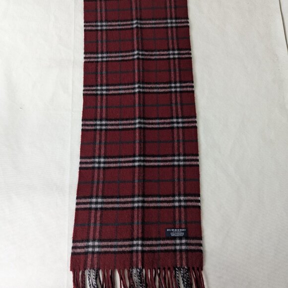BURBERRY London Classic Nova Check Knit 100% Cashmere Neck Warmer Maroon SCARF - Picture 2 of 7
